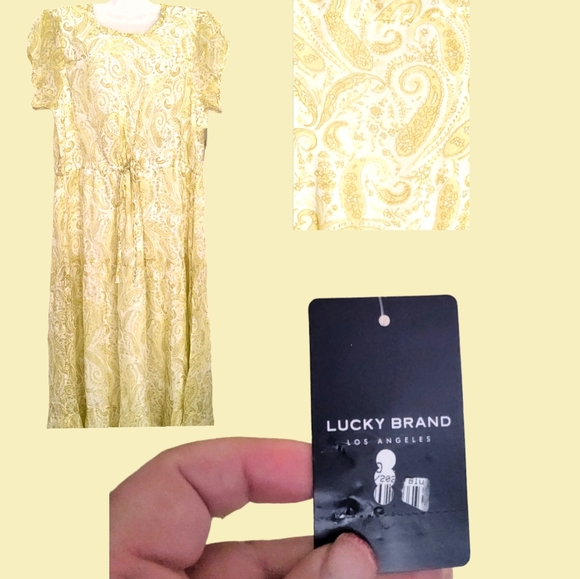 LUCKY BRAND Designer Ariel Yellow Paisley Peasant Tiered Maxi Dress!! NWT!! - Picture 8 of 13